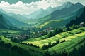 Rural scene mountain villages. Generate ai