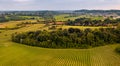 Rural Scene, mountains landscape at sunset. Vineyard in Italy. Aerial landscape. Drone panoramic scene Royalty Free Stock Photo