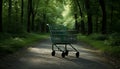 Rural scene with old abandoned cart on footpath in forest generated by AI