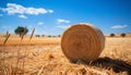 Rural scene Summer meadow, rolled up haystacks, golden wheat harvest generated by AI Royalty Free Stock Photo