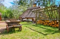 The rural scene with a wooden cart, Mamajeva Sloboda Cossack Village, Kyiv, Ukraine Royalty Free Stock Photo