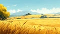 Rural scene yellow wheat fields, nature vibrant beauty in harvest