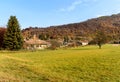 Rural scenery at autumn season of little Italian village Brinzio located in valley Rasa in province of Varese, Italy Royalty Free Stock Photo