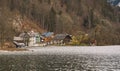 Rural scenic view village houses lake waterfront peaceful autumn September nature landscape photography