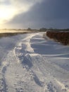 Rural snow drift across the country road