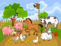 Rural landscape with different farm animals Royalty Free Stock Photo