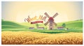 Rural summer landscape with windmill