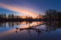 Rural summer sunrise landscape with river and dramatic colorful sky Royalty Free Stock Photo