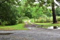 Rural Texas muddy driveway with tire ruts and swing gate Royalty Free Stock Photo