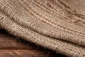 Rural texture of sackcloth. Background of very coarse, rough fabric woven made of flax, jute or hemp. Burlap bag material. Design Royalty Free Stock Photo