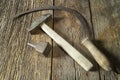 Old tools on a wooden table close-up Royalty Free Stock Photo