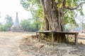 Rural view of pagoda, tree and bench Royalty Free Stock Photo