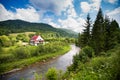 Rural view with river in Bieszczady mountains, Poland Royalty Free Stock Photo