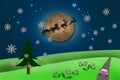 Rural view and Santa Claus's animal with Moon