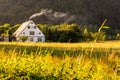 traditional polish country cottage house with smoke from the chimney Royalty Free Stock Photo