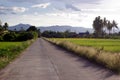 rural village road There is a field on the side There is a mountain in front Royalty Free Stock Photo