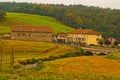 Rural vintage buildings and medieval bridge pont de rhodes near the village of Sousceyrac en Quercy in south France
