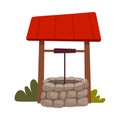 Rural Well as Stone Structure in the Ground for Accessing Water Vector Illustration