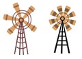 Rural windmill and watermill set. Ideal for logo, printing and postcards.