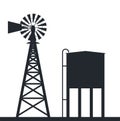 Rural windpump and water tank, vector Royalty Free Stock Photo