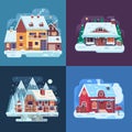 Rural Winter Houses and Cabins Landscapes