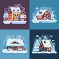 Rural Winter Houses and Cabins Landscapes