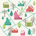 Rural winter landscape seamless pattern