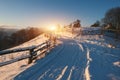 Rural winter road covered by snow. natural background Royalty Free Stock Photo
