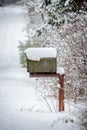 Rural Winter Scene With a Snow capped Mailbox. Royalty Free Stock Photo