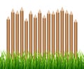 Rural wooden fence, palisade in green grass vector illustration