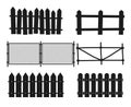 Rural wooden fences, pickets vector silhouettes