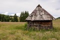 Rural Wooden Hut Old Abandoned and Pine Trees Forest Landscape Royalty Free Stock Photo