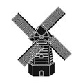 Rural wooden mill. Mill for grinding grain into flour.Farm and gardening single icon in black style vector symbol stock