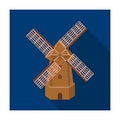 Rural wooden mill. Mill for grinding grain into flour.Farm and gardening single icon in flat style vector symbol stock