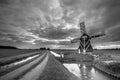 Rural Wooden windmill black white