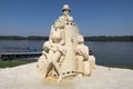 Sand sculptures on the bank of Danube river