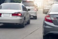 Rush hour cars in the city streets but the traffic flows smoothly. Royalty Free Stock Photo