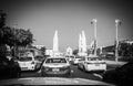 Rush hour - Cars stuck in traffic jam at Democracy monument Ratchadamnoen road Bangkok Thailand