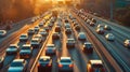 Rush Hour Traffic on a City Highway at Sunset. Generative ai Royalty Free Stock Photo