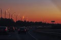 Rush hour traffic filmed on a busy road in the sunset light Royalty Free Stock Photo