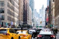 Rush hour traffic jam with taxis and cars merging on Varick Street towards the Holland Tunnel in Manhattan, New York City Royalty Free Stock Photo