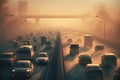 Rush hour traffic with smog, generative AI Royalty Free Stock Photo
