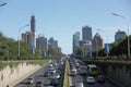 Rush street with heavy traffic and cityscape in Beijing, China