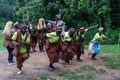 Rushaga, Bwindi Impenetrable Forest National Park, Uganda - March 24, 2023: Batwa pygmies tribe people performing a traditional