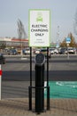 Rushden, Northamptonshire, United Kingdom - 15 November 2019 - Electric car charching station for cars, outdoor sign