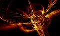 Rushing golden 3d matter or substance on black. Expressive red hot dancing light in dynamic fiery lambent and motion.