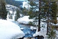 A rushing stream flows through a winter landscape Royalty Free Stock Photo