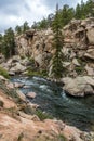 Rushing stream river water through Eleven Mile Canyon Colorado