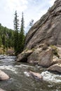 Rushing stream river water through Eleven Mile Canyon Colorado