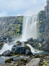 Rushing water of Oxararfoss waterfall with rocky basin in Thingvellir National Park, Iceland Royalty Free Stock Photo